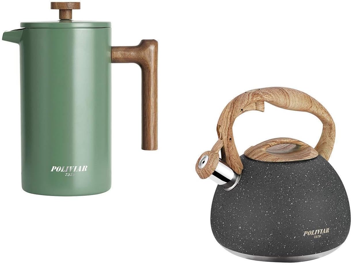 French Press Coffee Maker - Pacote Combinado POLIVIAR: Cafeteira de Prensa