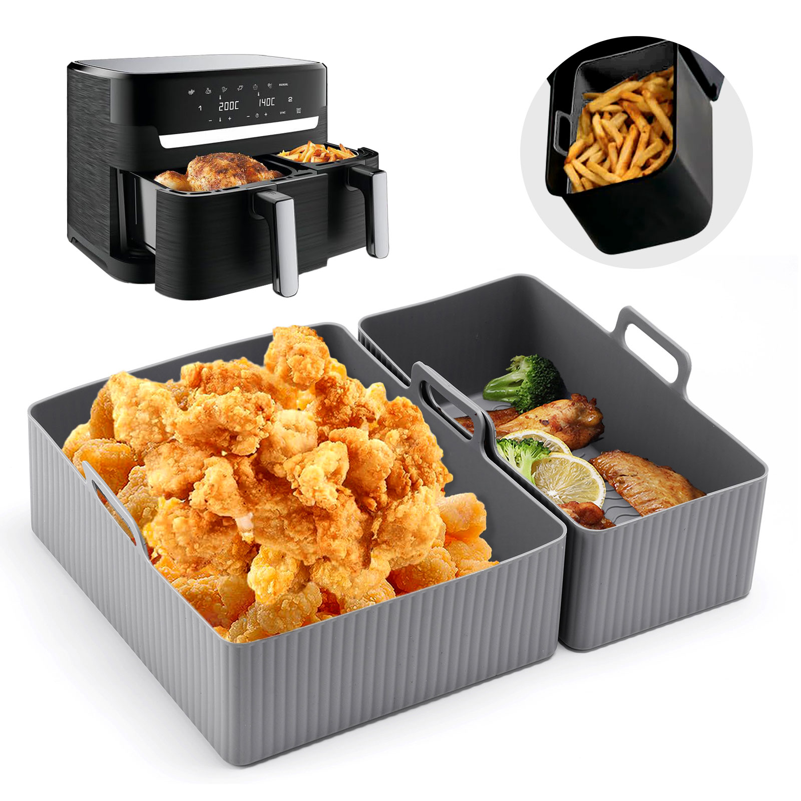 Silicone Steamer Basket - 2 pçs conjunto de silicone fritadeira
