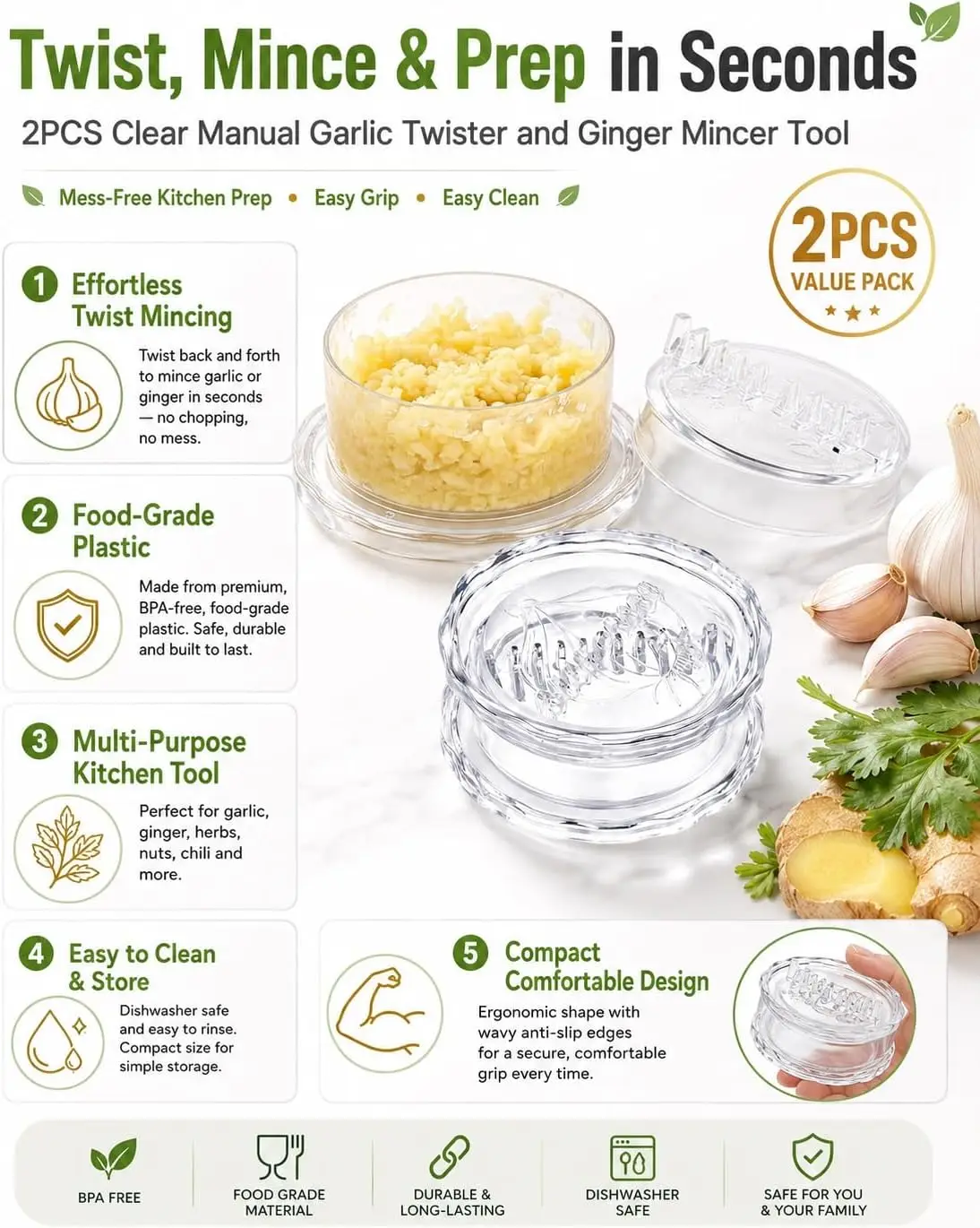 2 Peças de Ferramenta Manual T - Manual Garlic Press avaliação e preço